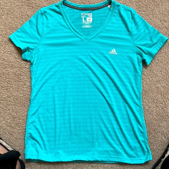 adidas Tops - HP 🎉 Adidas aqua striped tee. Size large like new